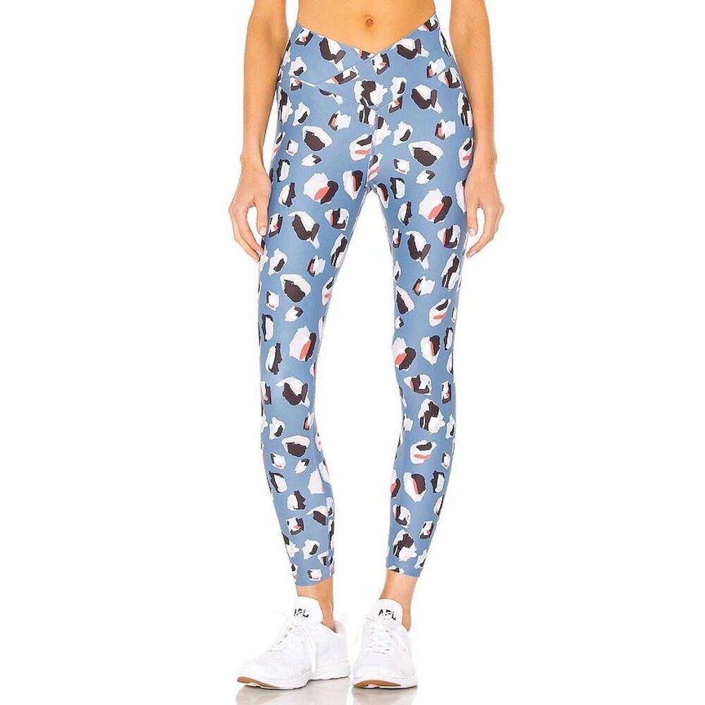 Beach Riot Cara Cross Over Leggings Blue Multi Spot Leopard Size XS Inseam 24”